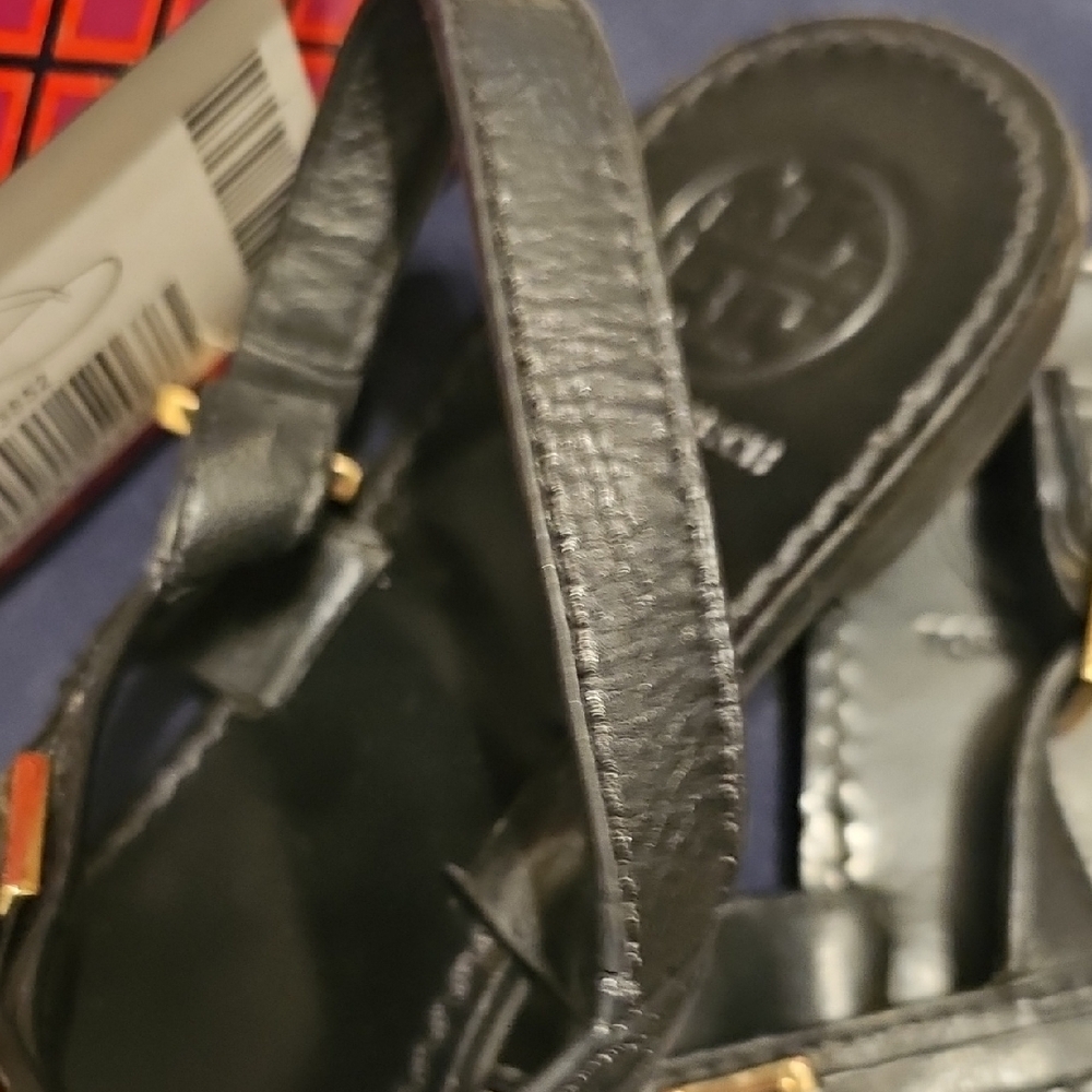 Tory Burch Black Sandals with Gold Emblem - Picture 7 of 8